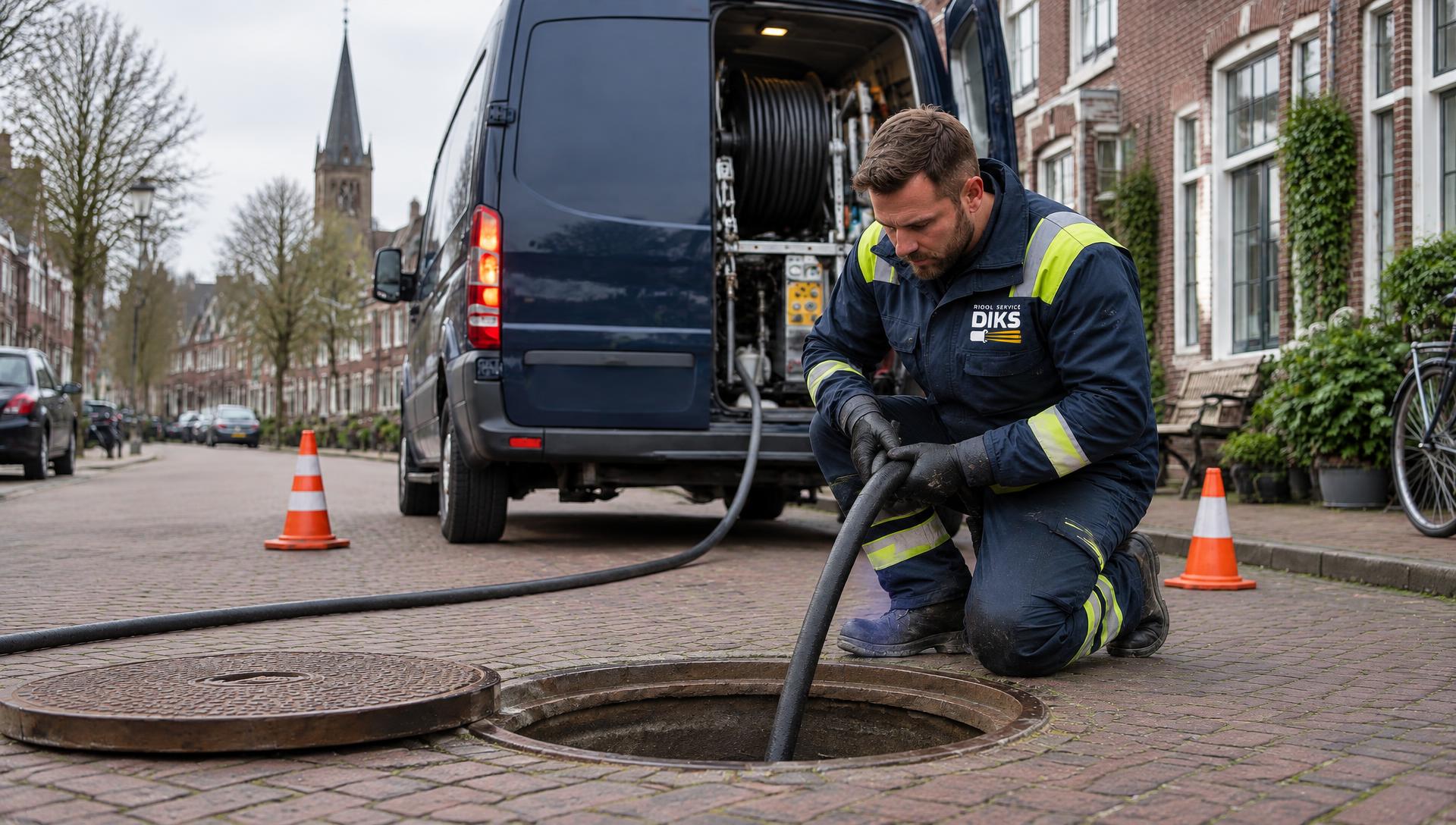 Monteur van Riool Service Diks ontstopt een riool